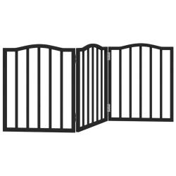 Barri&egrave;re de s&eacute;curit&eacute; pour chien animaux de compagnie pliable 3 panneaux bois de peuplier noir 02_00