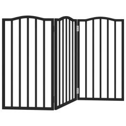 Barri&egrave;re de s&eacute;curit&eacute; pour chien animaux de compagnie pliable 3 panneaux bois de peuplier noir 02_00