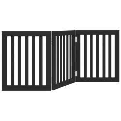 Barri&egrave;re de s&eacute;curit&eacute; pour chien animaux de compagnie pliable 3 panneaux bois de peuplier noir 02_00
