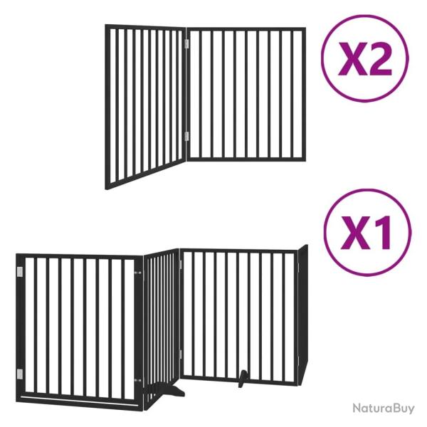 Barri�re de s�curit� pour chien animaux de compagnie porte pliable 8 panneaux bois peuplier noir 02