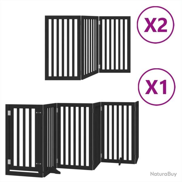 Barri�re de s�curit� pour chien animaux de compagnie porte pliable 12 panneaux bois peuplier noir 0
