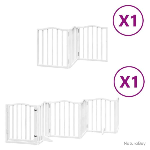 Barri�re de s�curit� pour chien animaux de compagnie porte pliable 9panneaux bois peuplier blanc 02