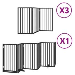 Barri&egrave;re de s&eacute;curit&eacute; pour chien animaux de compagnie porte pliable 15panneaux bois peuplier noir 02