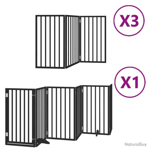 Barri�re de s�curit� pour chien animaux de compagnie porte pliable 15panneaux bois peuplier noir 02