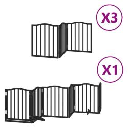 Barri&egrave;re de s&eacute;curit&eacute; pour chien animaux de compagnie porte pliable 15panneaux bois peuplier noir 02
