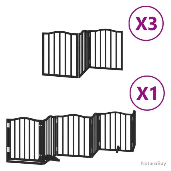 Barri�re de s�curit� pour chien animaux de compagnie porte pliable 15panneaux bois peuplier noir 02