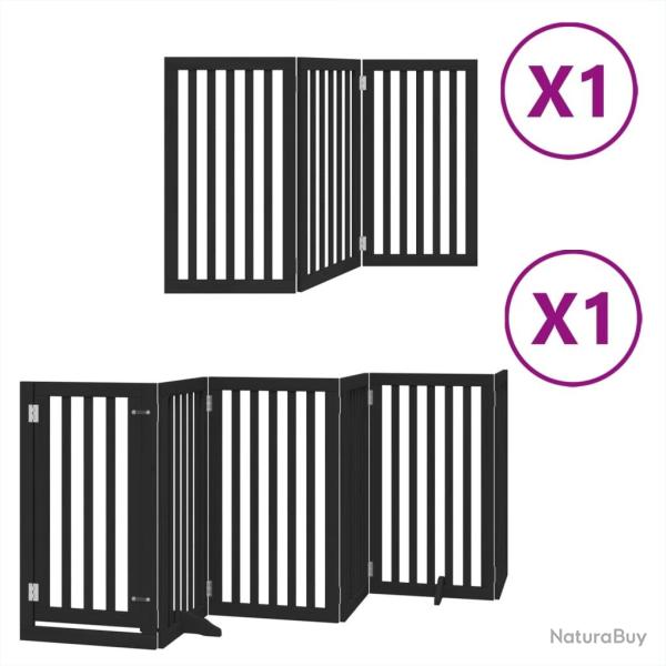 Barri�re de s�curit� pour chien animaux de compagnie porte pliable 9 panneaux bois peuplier noir 02