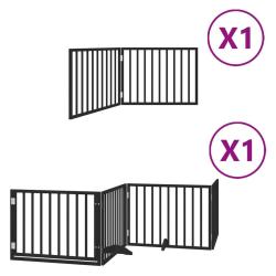 Barri&egrave;re de s&eacute;curit&eacute; pour chien animaux de compagnie porte pliable 6 panneaux bois peuplier noir 02