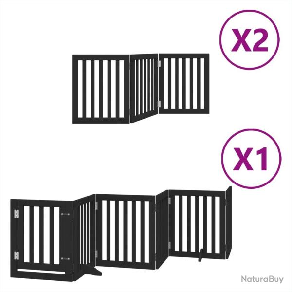 Barri�re de s�curit� pour chien animaux de compagnie porte pliable 12 panneaux bois peuplier noir 0