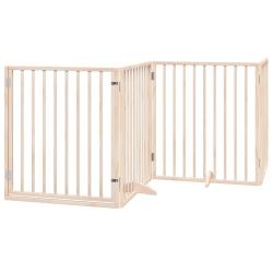 Barri&egrave;re de s&eacute;curit&eacute; pour chien animaux de compagnies avec porte 4 panneaux bois de peuplier marron