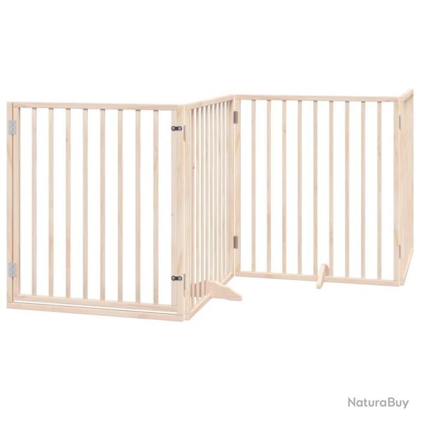 Barri�re de s�curit� pour chien animaux de compagnies avec porte 4 panneaux bois de peuplier marron