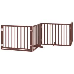 Barri&egrave;re de s&eacute;curit&eacute; pour chien animaux de compagnies avec porte 4 panneaux bois de peuplier marron