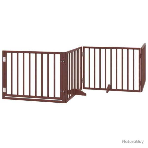 Barri�re de s�curit� pour chien animaux de compagnies avec porte 4 panneaux bois de peuplier marron