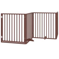 Barri&egrave;re de s&eacute;curit&eacute; pour chien animaux de compagnies avec porte 4 panneaux bois de peuplier marron