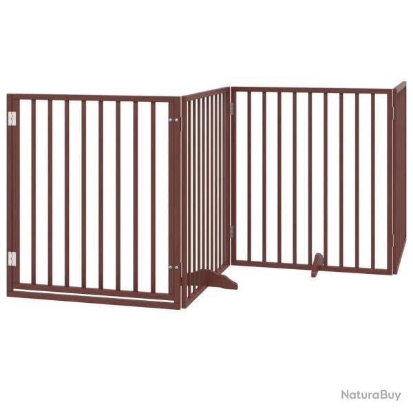 Barri�re de s�curit� pour chien animaux de compagnies avec porte 4 panneaux bois de peuplier marron