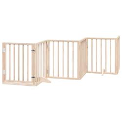 Barri&egrave;re de s&eacute;curit&eacute; pour chien animaux de compagnies avec porte 6 panneaux bois de peuplier marron