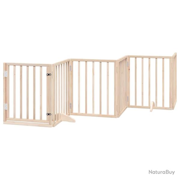 Barri�re de s�curit� pour chien animaux de compagnies avec porte 6 panneaux bois de peuplier marron