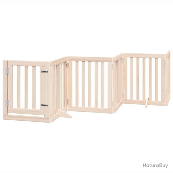 Barri�re de s�curit� pour chien animaux de compagnies avec porte 6 panneaux bois de peuplier marron
