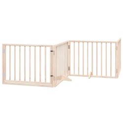 Barri&egrave;re de s&eacute;curit&eacute; pour chien animaux de compagnies avec porte 4 panneaux bois de peuplier marron