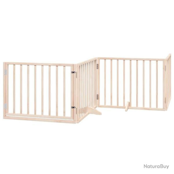 Barri�re de s�curit� pour chien animaux de compagnies avec porte 4 panneaux bois de peuplier marron