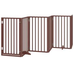Barri&egrave;re de s&eacute;curit&eacute; pour chien animaux de compagnies avec porte 6 panneaux bois de peuplier marron