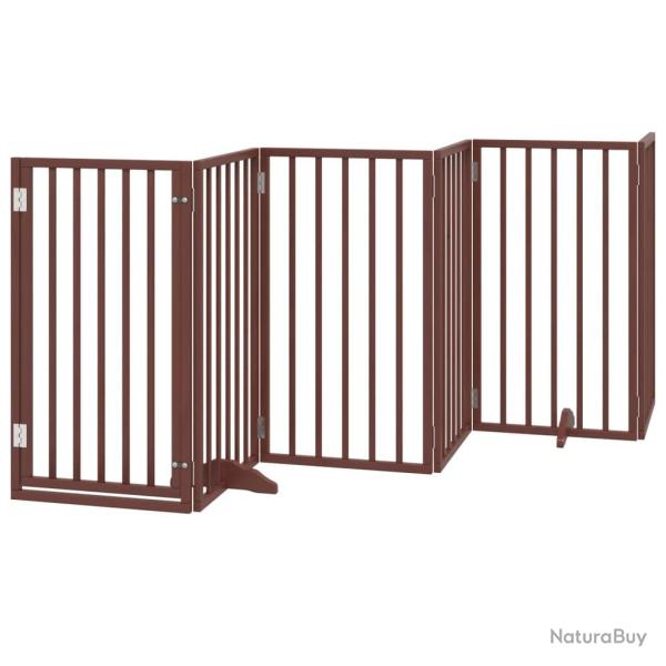 Barri�re de s�curit� pour chien animaux de compagnies avec porte 6 panneaux bois de peuplier marron