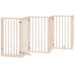 Barri&egrave;re de s&eacute;curit&eacute; pour chien animaux de compagnies avec porte 6 panneaux bois de peuplier marron