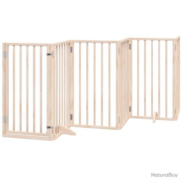 Barri�re de s�curit� pour chien animaux de compagnies avec porte 6 panneaux bois de peuplier marron