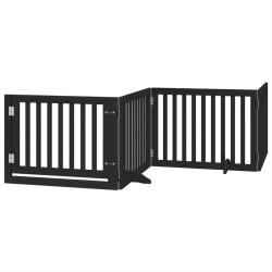 Barri&egrave;re de s&eacute;curit&eacute; pour chien animaux de compagnies et porte 4 panneaux bois de peuplier noir 02_