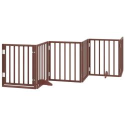 Barri&egrave;re de s&eacute;curit&eacute; pour chien animaux de compagnies avec porte 6 panneaux bois de peuplier marron