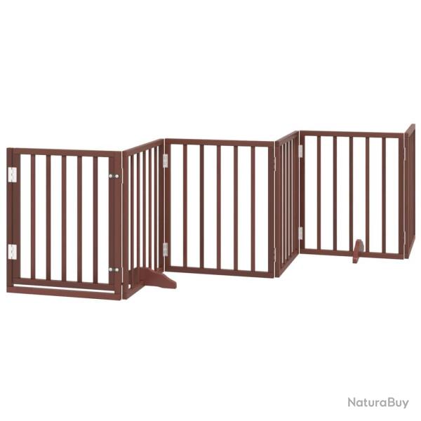 Barri�re de s�curit� pour chien animaux de compagnies avec porte 6 panneaux bois de peuplier marron