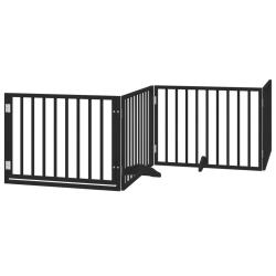 Barri&egrave;re de s&eacute;curit&eacute; pour chien animaux de compagnies et porte 4 panneaux bois de peuplier noir 02_