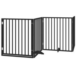 Barri&egrave;re de s&eacute;curit&eacute; pour chien animaux de compagnies et porte 4 panneaux bois de peuplier noir 02_