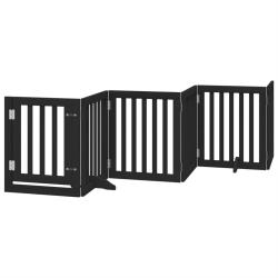 Barri&egrave;re de s&eacute;curit&eacute; pour chien animaux de compagnies et porte 6 panneaux bois de peuplier noir 02_