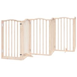Barri&egrave;re de s&eacute;curit&eacute; pour chien animaux de compagnies avec porte 6 panneaux bois de peuplier marron