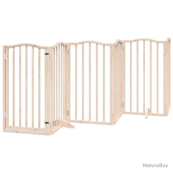 Barri�re de s�curit� pour chien animaux de compagnies avec porte 6 panneaux bois de peuplier marron