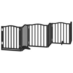 Barri&egrave;re de s&eacute;curit&eacute; pour chien animaux de compagnies et porte 6 panneaux bois de peuplier noir 02_
