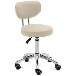 Tabouret &agrave; roulette avec dossier 46 60 cm 150 kg beige fonc&eacute; aluminium pvc mousse synth&eacute;tique beige
