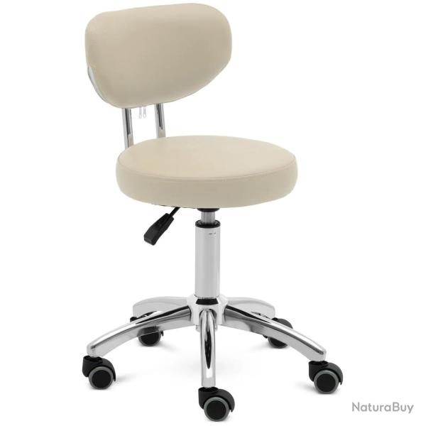 Tabouret � roulette avec dossier 46 60 cm 150 kg beige fonc� aluminium pvc mousse synth�tique beige