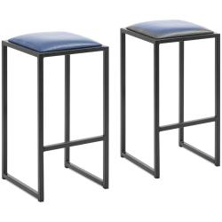 Tabouret de bar industriel lot de 2 avec rembourrage PU m&eacute;tal peint par poudrage noir bleu 14_00100