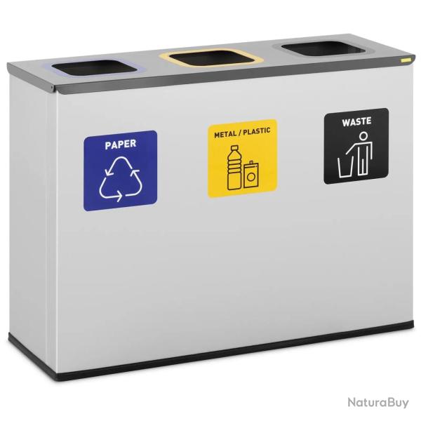 Poubelle de recyclage 180 litres 3 compartiments acier peint argent� 14_0009741