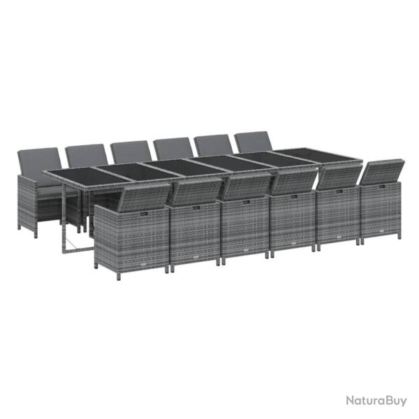 Ensemble � d�ner salon de jardin meuble d'ext�rieur coussins 13 pi�ces r�sine tress�e gris 02_00144
