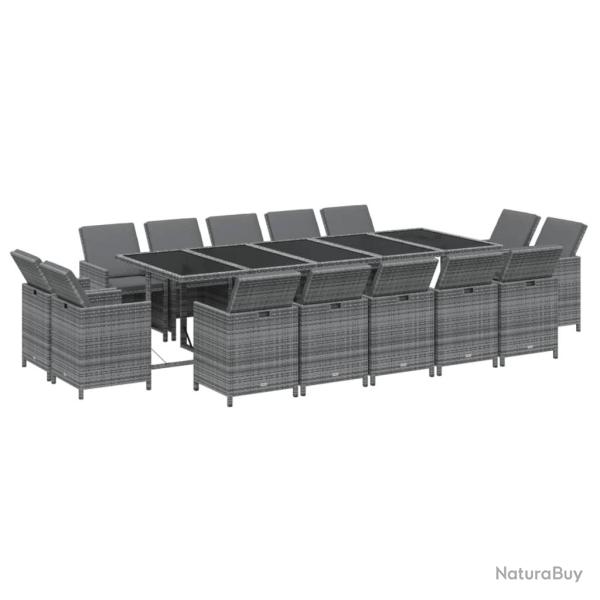 Ensemble � d�ner salon de jardin meuble d'ext�rieur coussins 15 pi�ces r�sine tress�e gris 02_00144