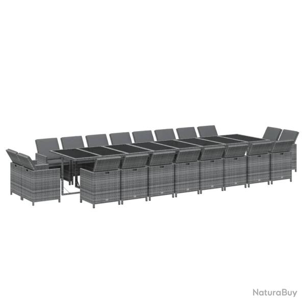 Ensemble � d�ner salon de jardin meuble d'ext�rieur coussins 21 pi�ces gris r�sine tress�e 02_00144