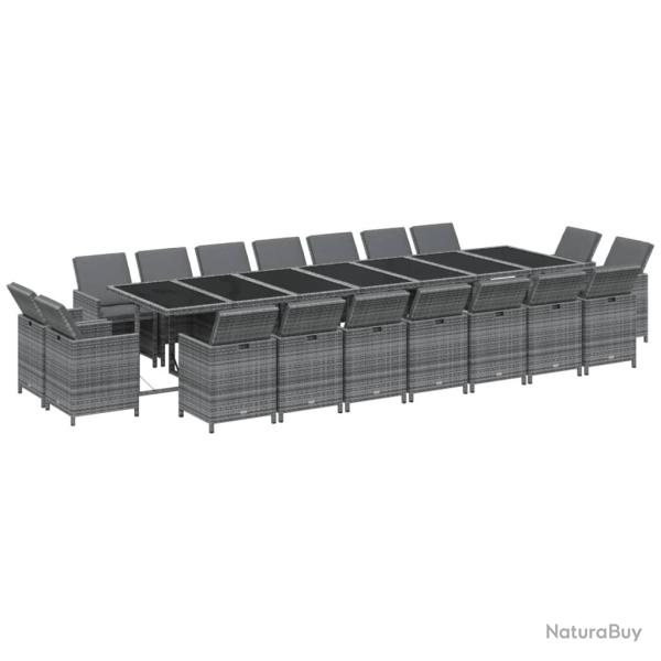 Ensemble � d�ner salon de jardin meuble d'ext�rieur coussins 19 pi�ces r�sine tress�e gris 02_00144