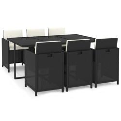 Mobilier &agrave; d&icirc;ner salon de jardin et coussins 7 pi&egrave;ces r&eacute;sine tress&eacute;e noir 02_0014913