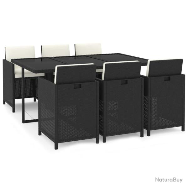 Mobilier � d�ner salon de jardin et coussins 7 pi�ces r�sine tress�e noir 02_0014913
