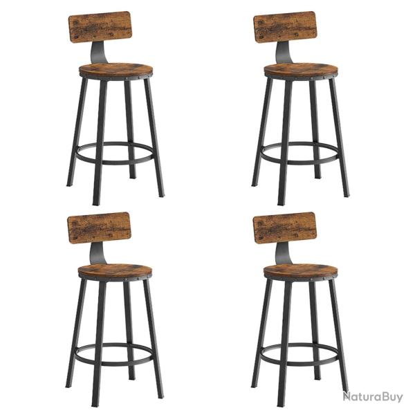 Lot de 4 chaises de bar tabourets hauts avec dossier si�ge de cuisine cadre en acier montage facile