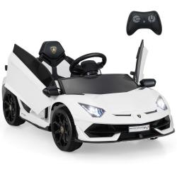 Voiture &eacute;lectrique enfant 107 x 64 x 46 cm t&eacute;l&eacute;commande 3 &agrave; 5 km/h design contemporain en PP blanc