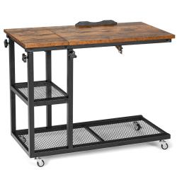 Table d'appoint en forme de C 80 x 40 x 64-95 cm plateau r&eacute;glable 5 positions style industriel en M